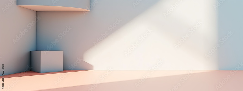 Poster light soft minimal background mockup for product presentation. corner of room with shadows from diff