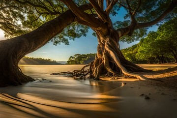 A big and majestic banyan tree standing alone - AI Generative