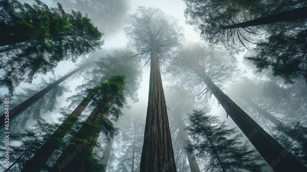Aufkleber a group of tall trees standing in the middle of a forest. generative ai