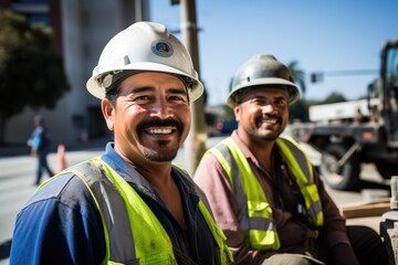 Obraz premium Group of mexican construction workers working on a construction project in Los Angeles