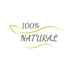 100% Natural sticker, label, badge and logo. Ecology icon. Logo template with green leaves for organic and eco friendly products. Vector illustration