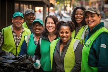 Diverse group of sanitation workers working in New York
