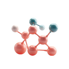 3D render of abstract molecular structure models on white banner. Copy space available.