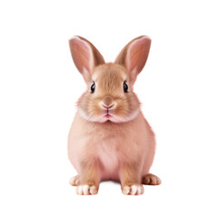 Obraz premium Adorable baby rabbit in a cute pose, seen from the front, on a pink background.
