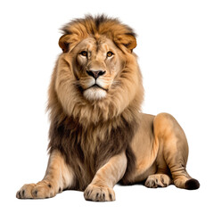 Fototapeta premium Adult lion, Panthera leo, isolated on white, looking at camera.