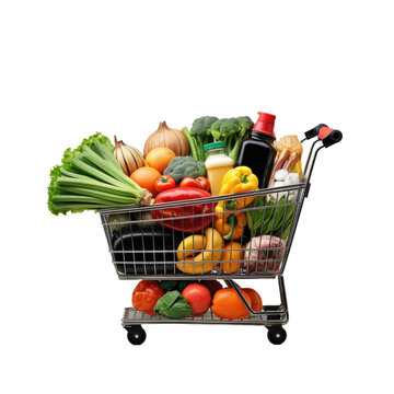 Assorted groceries in a black shopping basket.