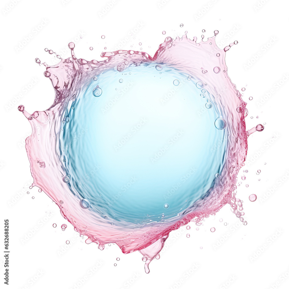 Poster circle of water droplets created by a splashing waters interaction with white background.