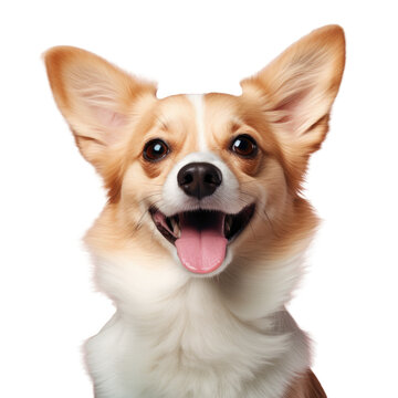 Close up image of an adorable canine on a blank backdrop.