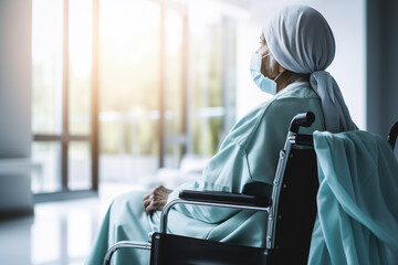 Nurse comforting a senior patient in a hospital  photo with empty space for text  - obrazy, fototapety, plakaty