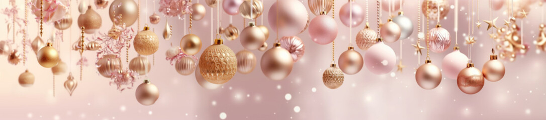 Pink gold Christmas baubles wallpaper banner