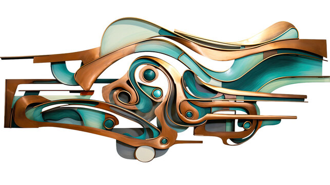 combining bronze and sea green in an abstract futuristic texture isolated on a transparent background, generative ai