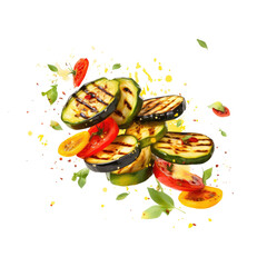 Grilled vegetable slices dropping.