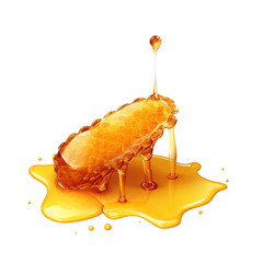 Honey drop next to honeycomb.