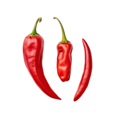 Fotobehang Isolated chili pepper, whole and cut red hot peppers. Clipped. © Ilgun