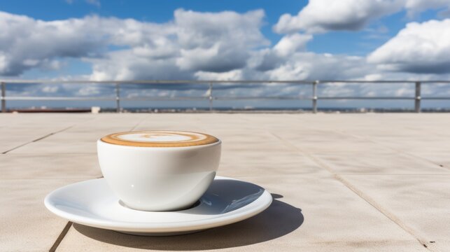 A cup of coffee sitting on a saucer. AI.
