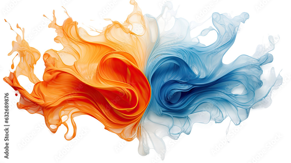 Poster combining frost blue and flame orange in an abstract futuristic texture isolated on a transparent ba