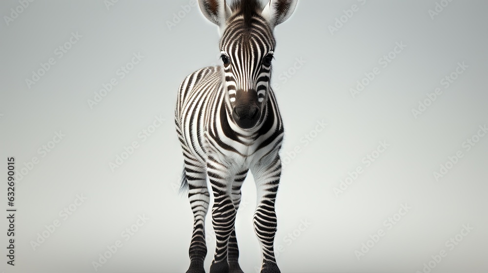 Aufkleber a zebra standing on a white surface with a gray background. generative ai