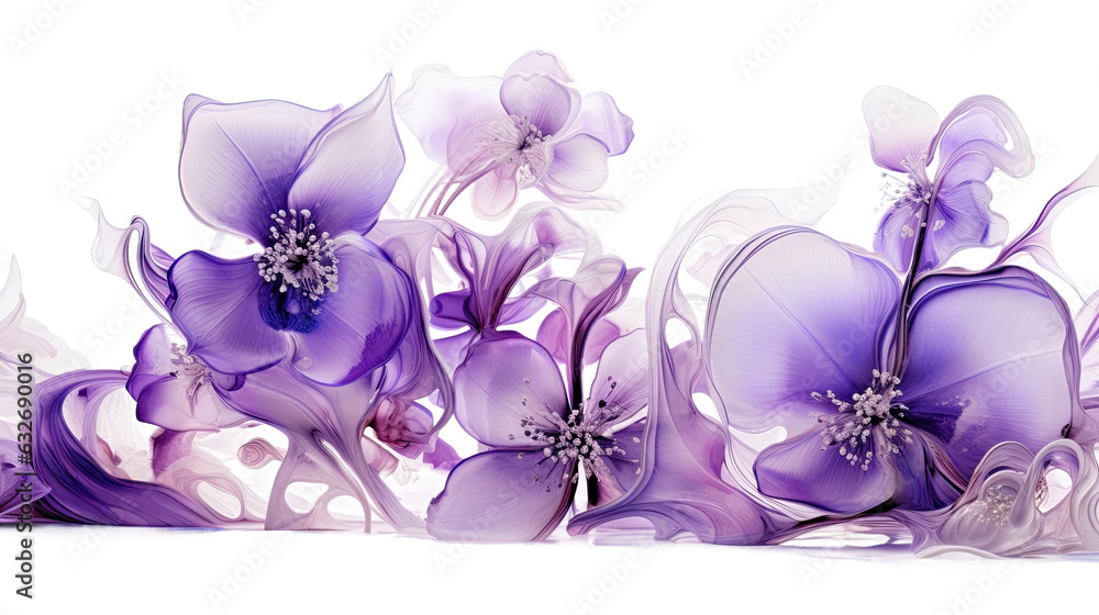 Poster combining frosty white and electric purple in an abstract futuristic texture isolated on a transpare