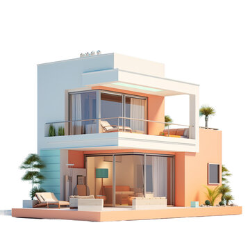 Modern house concept rendered in 3D for real estate.