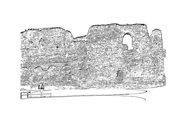 Building view with landmark of Reading is the 
town in England. Hand drawn sketch illustration in vector.