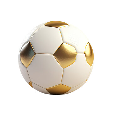 Soccer ball rendered in 3D with gold accents.