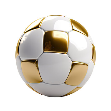 Soccer ball rendered in 3D with gold accents.