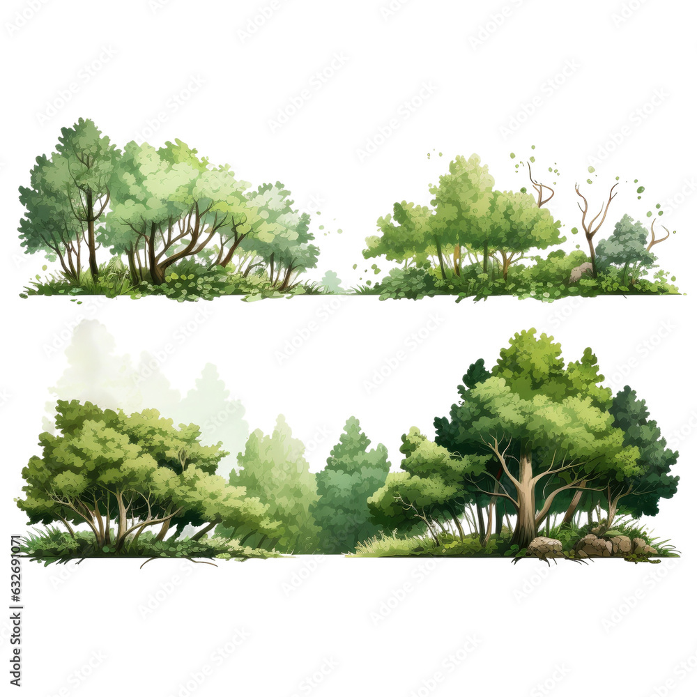 Poster summer forest and foliage with cut path and alpha channel, suitable for both print and web use, set.
