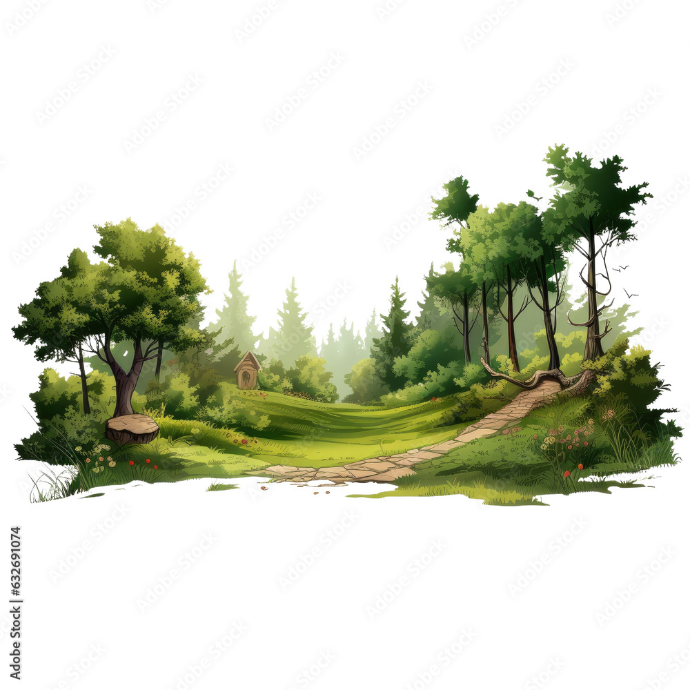 Poster summer forest and foliage with cut path and alpha channel, suitable for both print and web use, set.