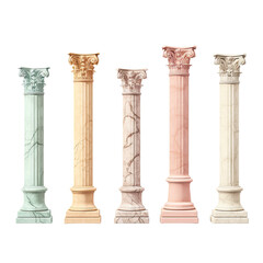 Obraz premium Various styles of classic antique marble columns.