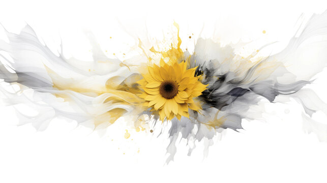 combining sunflower yellow and misty gray in an abstract futuristic texture isolated on a transparent background, generative ai