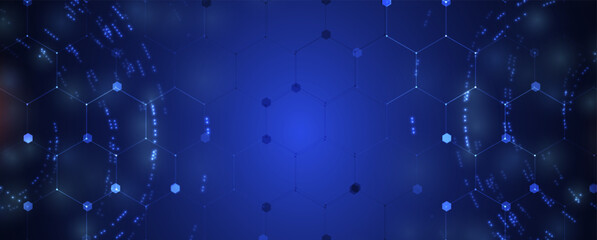 Fototapeta premium Technology banner design with hexagons abstract background.
