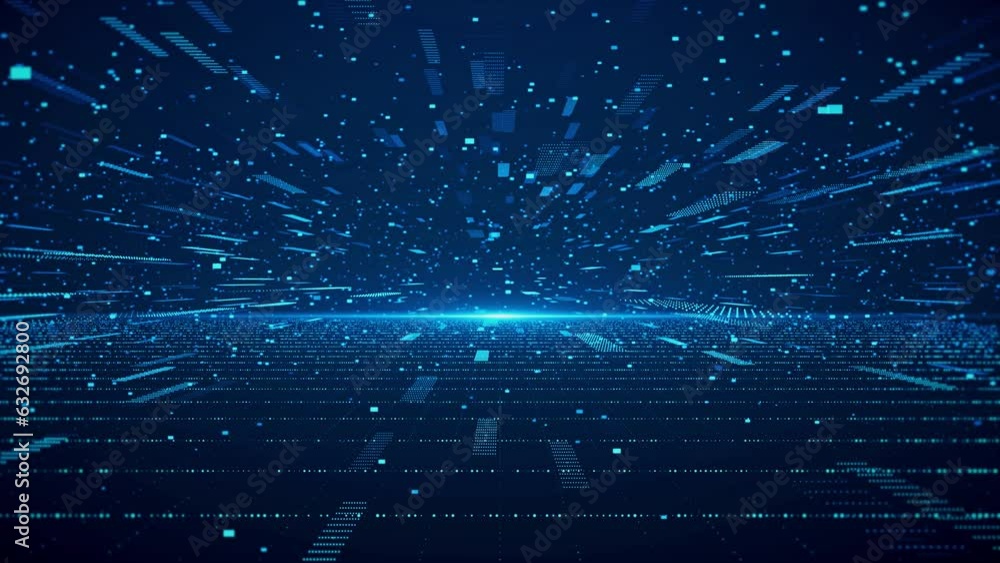 Poster 4k 3d sci-fi background plexus digital cyber space. blue hi tech field hologram glow particles lines