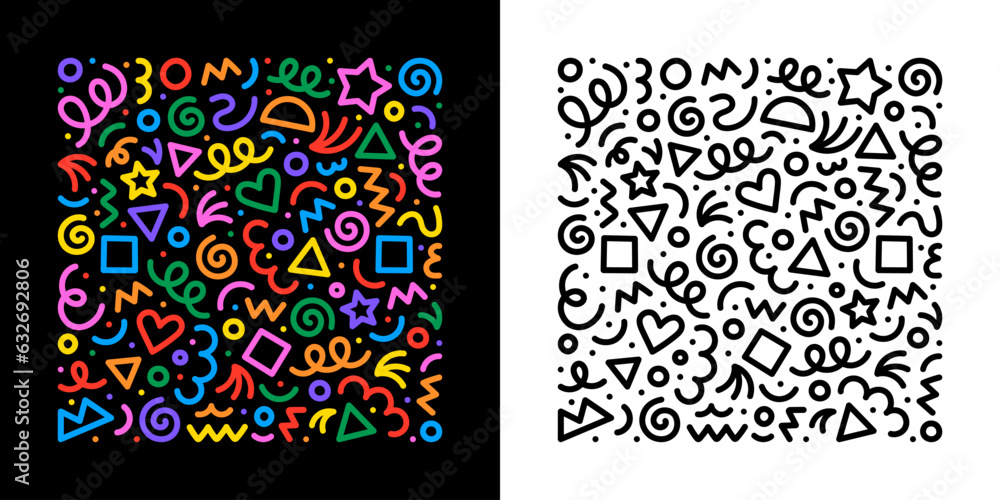 Aufkleber fun colorful abstract line doodle shape background. creative minimalist style art symbol set for chi