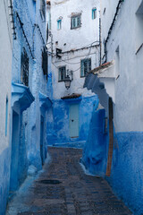 Chefchaouen, Morocco: The 'Blue City' nestled in the Rif Mountains, famous for its charming blue-painted streets, serene ambiance, and cultural allure. High quality photo