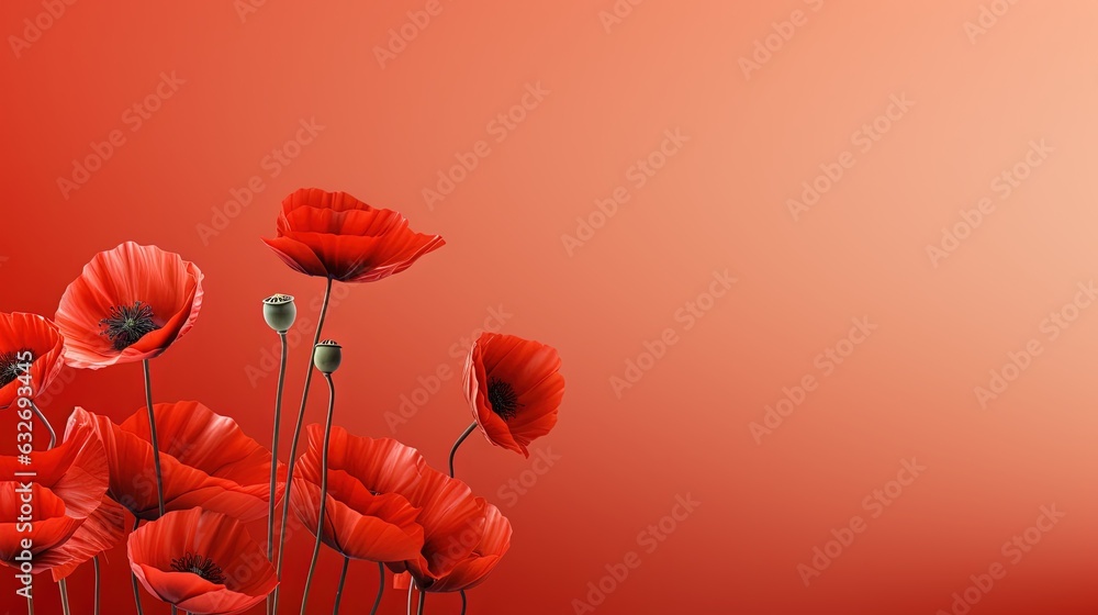 Poster a group of red flowers on a red background with a red background. generative ai
