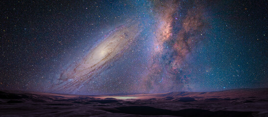 Landscape with Milky way galaxy. Night sky with stars. (Elements of this image furnished by NASA)