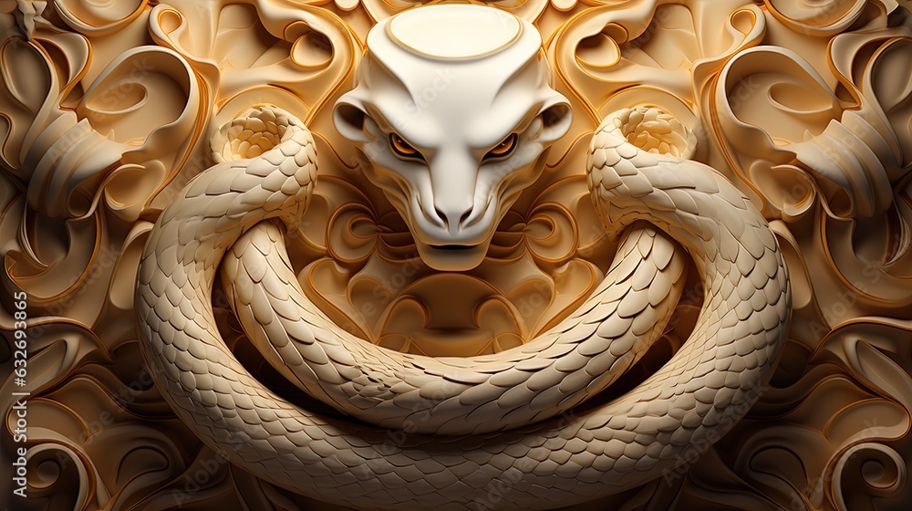 Poster a snake and a snake with a white head on it. generative ai