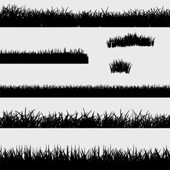 Set of grass banner silhouettes on a white background