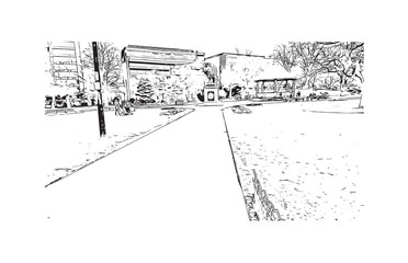 Building view with landmark of Reading is the 
town in England. Hand drawn sketch illustration in vector.