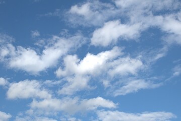 Naklejka na ściany i meble Blue sky with white clouds Clear blue sky with white fluffy clouds. Nature background