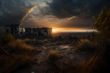 A photorealistic image of the end of the world, depicting a haunting and desolate landscape - AI Generative