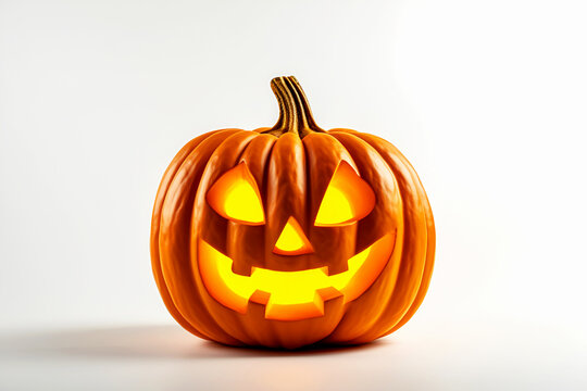 Halloween. Luminous smiling pumpkin on white background