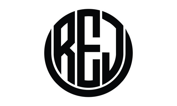 REJ shield in circle logo design vector template. lettermrk, wordmark, monogram symbol on white background.	