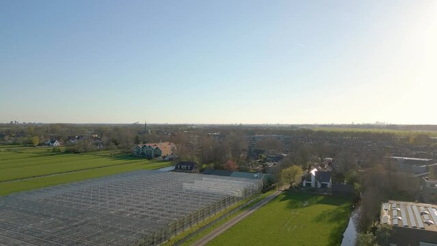 Aerial drone view of a dutch village named Zoeterwoude