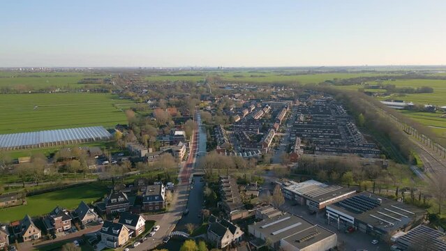 Aerial drone view of a dutch village named Zoeterwoude
