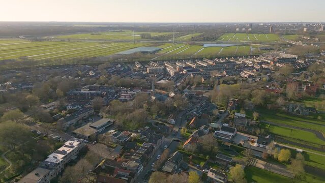 Aerial drone view of a dutch village named Zoeterwoude