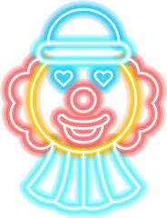 Clown Head Neon Sign. PNG Illustration of Entertainment Festival Glowing Symbol.