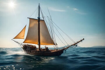 A small sailing ship that hit something underwater and is going to sink - AI Generative