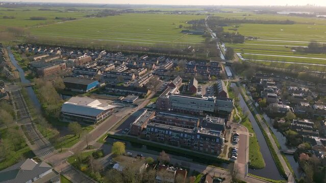 Aerial drone view of a dutch village named Zoeterwoude