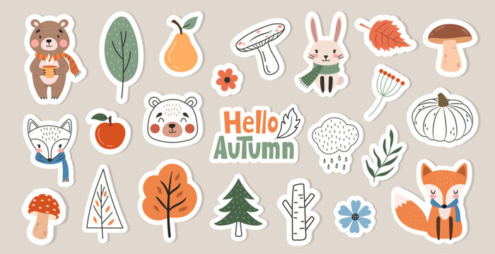 Cute autumn woodland doodle set